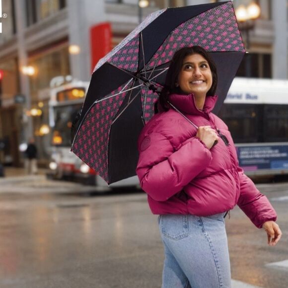 T-Mobile Folding Umbrella Black Pink T Pattern New In Wrap Unused - Picture 1 of 8
